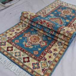 3x10 Blue Runner Rug, Turkmen Handmade Wool Afghan Oriental Long Hallway Runner, Tribal Kazak Carpet, Kitchen - thumbnail 3