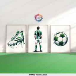 Boys Football Posters - Set Of 3 Prints - Custom Bedroom Decor Kids Wall Art Soccer Artwork Personalised Footballer Gift Green - thumbnail 1