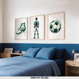 Boys Football Posters - Set Of 3 Prints - Custom Bedroom Decor Kids Wall Art Soccer Artwork Personalised Footballer Gift Green - thumbnail 2