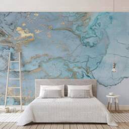 Blue Gold Marble Texture Wallpaper, Modern Abstract Wall Mural - Peel & Stick - thumbnail 2