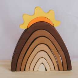 Wooden Mountain Stacker With Sunrise Toy, Puzzle Waldorf Toddler Toys, Educational Block Mountain, Stacking Toy - thumbnail 2