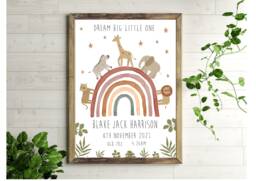 Animal Rainbow Birth Print, New Baby Gift, Keepsake, Nursery Decor, Details Gifts, Prints, Print - thumbnail 1