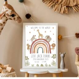 Animal Rainbow Birth Print, New Baby Gift, Keepsake, Nursery Decor, Details Gifts, Prints, Print - thumbnail 2