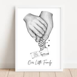 Personalised Family Print Gift New Baby Birth Tag Hands - 1 Child Only Unframed Black & White Pink Blue Bow Girl Boy Shower - thumbnail 2