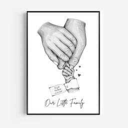 Personalised Family Print Gift New Baby Birth Tag Hands - 1 Child Only Unframed Black & White Pink Blue Bow Girl Boy Shower - thumbnail 3