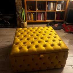 Handmade Gold Chesterfield Coffee Table Ottoman Plush Upholstered Storage Box - thumbnail 2