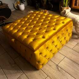 Handmade Gold Chesterfield Coffee Table Ottoman Plush Upholstered Storage Box - thumbnail 3
