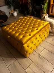 Handmade Gold Chesterfield Coffee Table Ottoman Plush Upholstered Storage Box - thumbnail 1