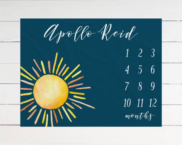Sun Milestone Blanket Personalized Monthly Growth Tracker Custom Baby Shower Gift For New Mom Watercolor Newborn Nursery - image 1
