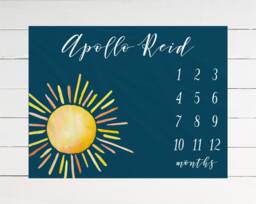 Sun Milestone Blanket Personalized Monthly Growth Tracker Custom Baby Shower Gift For New Mom Watercolor Newborn Nursery - thumbnail 1