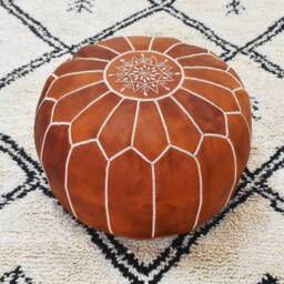 Moroccan Ottoman Pouf - Genuine Leather Stylish & Comfortable Seating For Living Room - thumbnail 2
