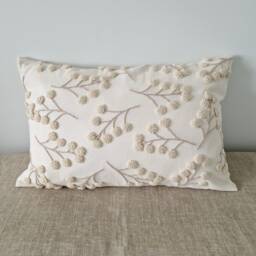 Punch Needle Pillow Cover Embroidered Orange Floral, Handmade Cotton - thumbnail 3
