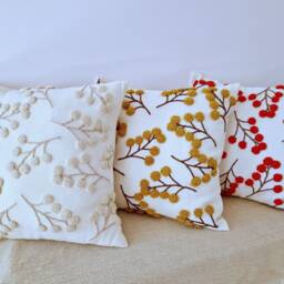 Punch Needle Pillow Cover Embroidered Orange Floral, Handmade Cotton - thumbnail 2