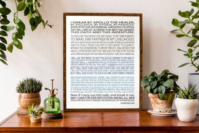 Modern Hippocratic Oath Print - Doctor Perfect Gift Medical School Graduation Custom Poster Personalized Art - image 1