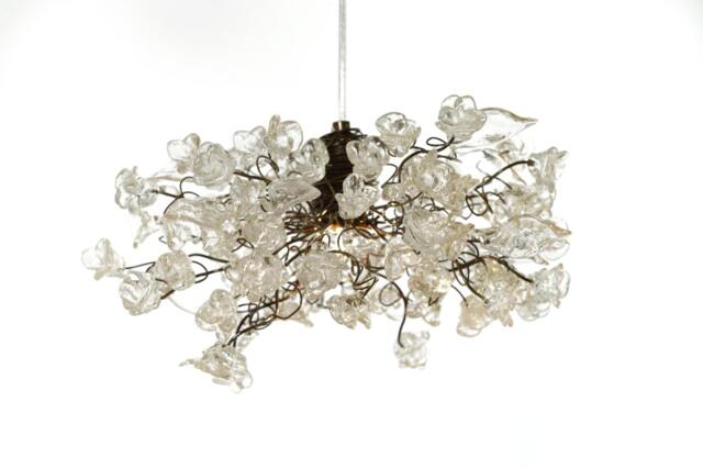 Clear Krystal Flower Pendant Light Bronze Finish, Elegant Fixture - image 1