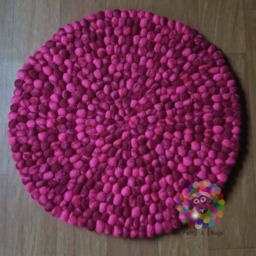 Round Felt Ball Rug Pink Tie Dye Wool Nursery Rug - thumbnail 3