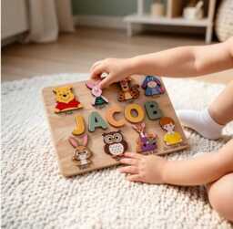 Personalized Wooden Name Puzzle Winnie The Pooh, Custom Baby Boy Girl Gift, Toddler Toy, First Birthday Gift For Kids