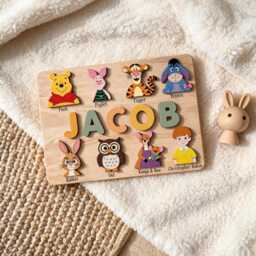 Personalized Wooden Name Puzzle Winnie The Pooh, Custom Baby Boy Girl Gift, Toddler Toy, First Birthday Gift For Kids - thumbnail 3