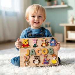 Personalized Wooden Name Puzzle Winnie The Pooh, Custom Baby Boy Girl Gift, Toddler Toy, First Birthday Gift For Kids - thumbnail 2