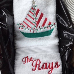 Christmas Sailboat Embroidered Bathroom Hand Towel - 16x30 Coastal Beach House Nautical Decor - thumbnail 3
