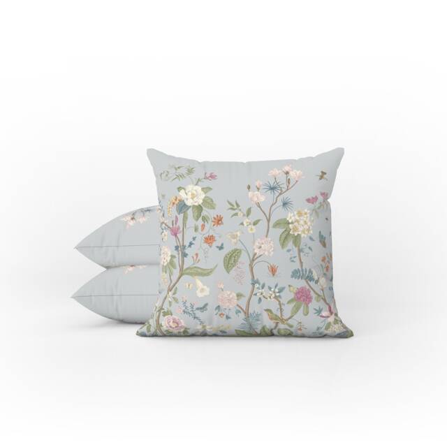 Outdoor Pillows - Weatherproof Garden Cushions Chinoiserie Floral Birds Oriental Light Blue Decorative Waterproof Home - image 1