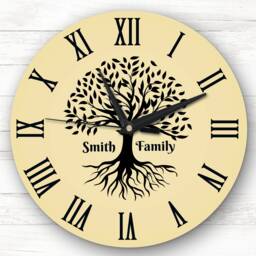 Family Tree Black Silhouette Yellow Personalised Gift Clock