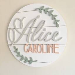 Custom Shiplap Simple Botanical Nursery Name Sign Round Girls Room Wall Decor - thumbnail 1