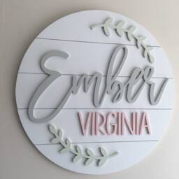 Custom Shiplap Simple Botanical Nursery Name Sign Round Girls Room Wall Decor - thumbnail 3