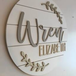 Custom Shiplap Simple Botanical Nursery Name Sign Round Girls Room Wall Decor - thumbnail 2