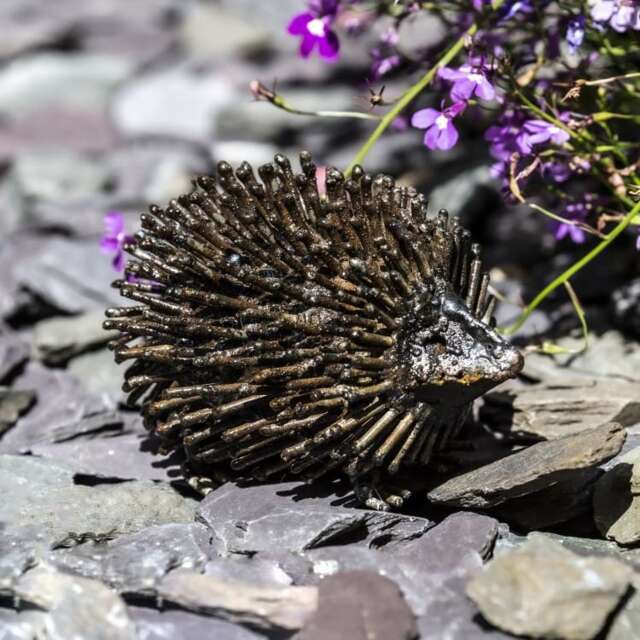 Recycled Metal Handcrafted Hedgehog Outdoor Garden Sculptures, Hedgehogs