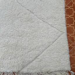 Handmade White Wool Berber Rug Moroccan Beni Ourain Area Rug - thumbnail 4