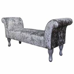 steel Crushed Velvet Medium Window Seat - Traditional Silver Bed End Bench Handmade in Britain - thumbnail 1