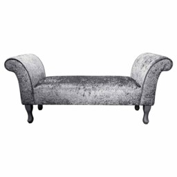 steel Crushed Velvet Medium Window Seat - Traditional Silver Bed End Bench Handmade in Britain - thumbnail 2