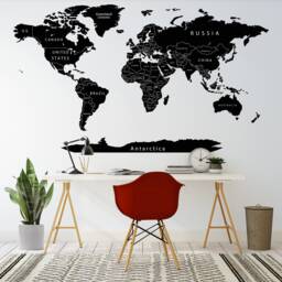 World Map Wall Decal Black Sticker Detailed Political Decor With Country Names Push Pin Travel Of Art - thumbnail 1