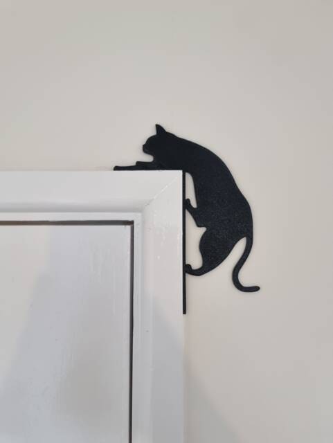 Cat Climbing Door Topper Decoration - Kitty Jumping Decor/Wall Art On Top Corner Of Frame Animal Kitten - image 1