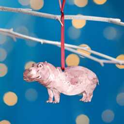 Hippopotamus Christmas Tree Decoration, Birch Plywood Ornament, Animal Lover Gift, Festive Watercolour Art, Traditional Keepsake