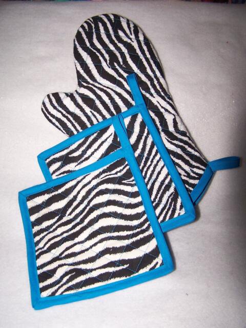 Zebra Print, Oven Mitt & Pot Holders, Contrast Bright Blue - image 1