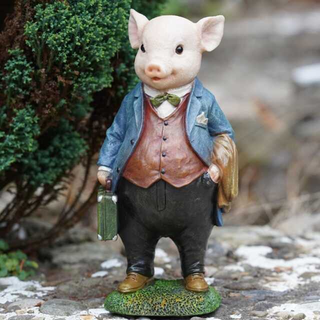 Gentleman Pig Resin Sculpture - Home Garden Piggy Statue Outdoor Animal Ornament Farm Animals British Gift - image 1