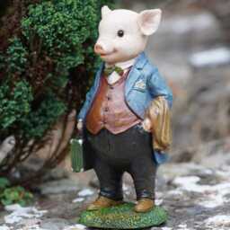 Gentleman Pig Resin Sculpture - Home Garden Piggy Statue Outdoor Animal Ornament Farm Animals British Gift - thumbnail 2