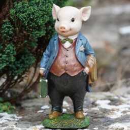 Gentleman Pig Resin Sculpture - Home Garden Piggy Statue Outdoor Animal Ornament Farm Animals British Gift - thumbnail 1