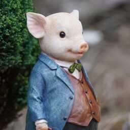 Gentleman Pig Resin Sculpture - Home Garden Piggy Statue Outdoor Animal Ornament Farm Animals British Gift - thumbnail 3