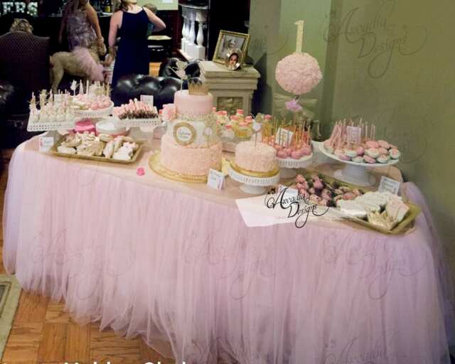 Ballerina Birthday Decorations - Party Pink Tutu Table Skirt Made To Order Ballet Dance Dessert Tulle Tableskirt - image 1