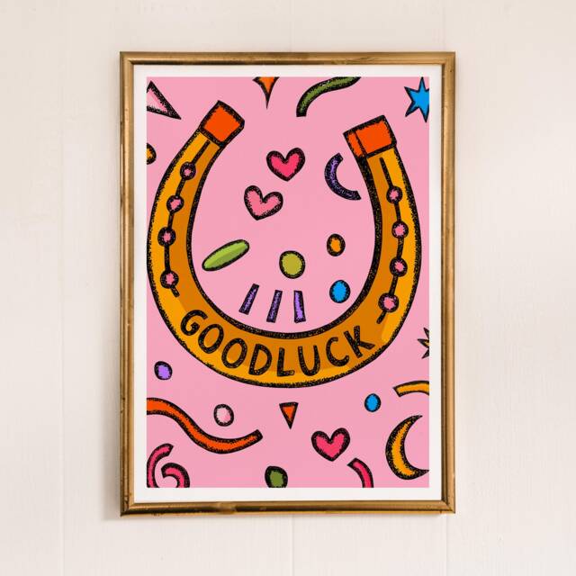Good Luck Horseshoe Art Print, Colorful Positive Quote - image 1