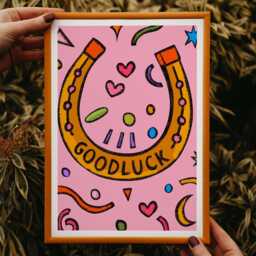 Good Luck Horseshoe Art Print, Colorful Positive Quote - thumbnail 3