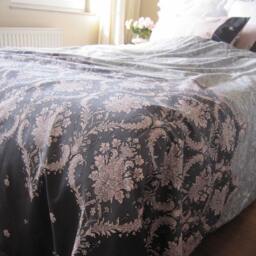 Pink & Gray Damask Duvet Cover - Twin Xl Cotton Sateen Dorm Bedding - thumbnail 2