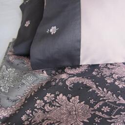 Pink & Gray Damask Duvet Cover - Twin Xl Cotton Sateen Dorm Bedding - thumbnail 3