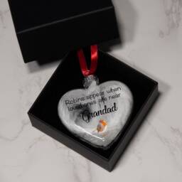 Personalised Robins Appear Feather Memorial Glass Heart Bauble Christmas Tree Decoration - thumbnail 3