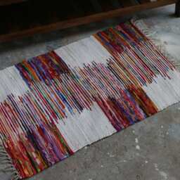 Handwoven Cotton Rag Rug, Geometric Chindi 2x3 - thumbnail 3
