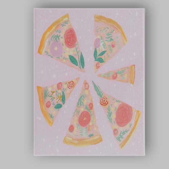 Pastel Floral Pizza Slice Collection Watercolour Food Illustration Canvas Wall Art Print Decor Picture Ready To Hang - image 1