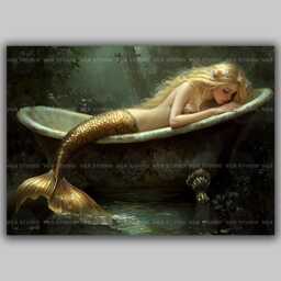 Mermaid in Bathtub Fantasy Wall Art Print Whimsical Bathroom Decor Enchanted Ocean Creature Fairy Tale Illustration Romantic Siren Ad40 - thumbnail 1